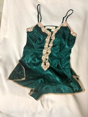 Victoria's Secret Teal Green Satin Lace-Trim Slip